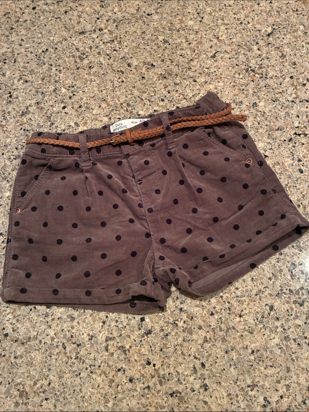 Zara 2/3 micro-cord pleated shorts with braided belt
